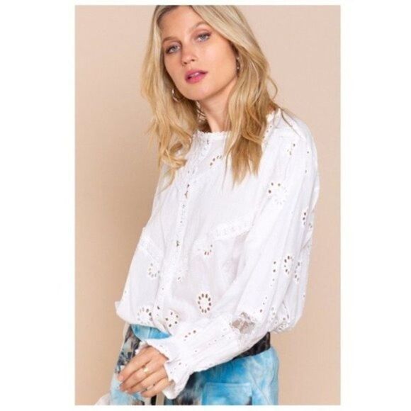 EYELET white Long Sleeve boho Blouse - Picture 5 of 16